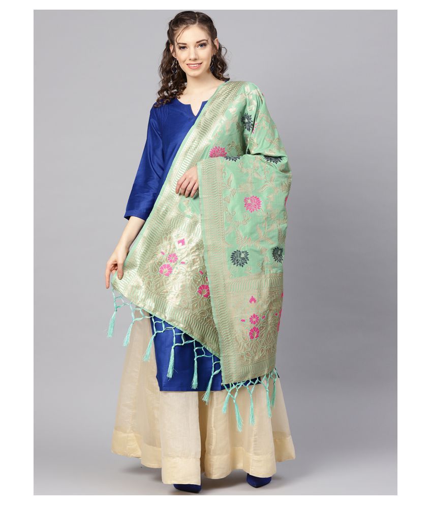 Sutram Green Art Silk Banarasi Dupatta Price In India - Buy Sutram ...