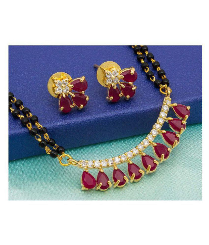 Darshini Designs Red Ruby Traditional Mangalsutra set with 24 inches black beaded double chain.