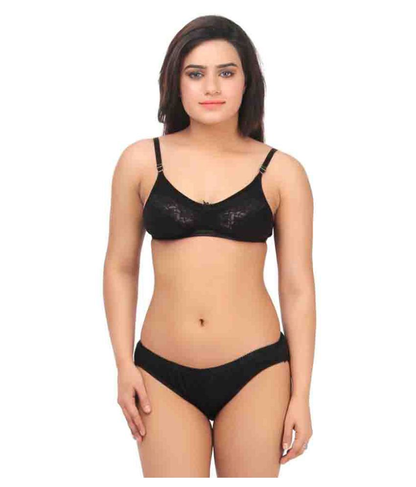     			TCG Black Cotton Lycra Bra & Panty Set