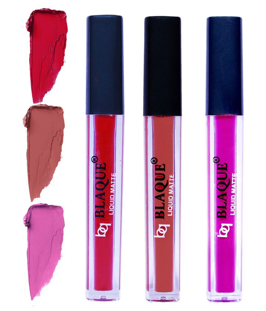     			bq BLAQUE Matte Liquid Lipstick Combo of 3 Lip Color 4ml each, Waterproof - Dark Pinkish Red, Brown, Swiss Light Magenta