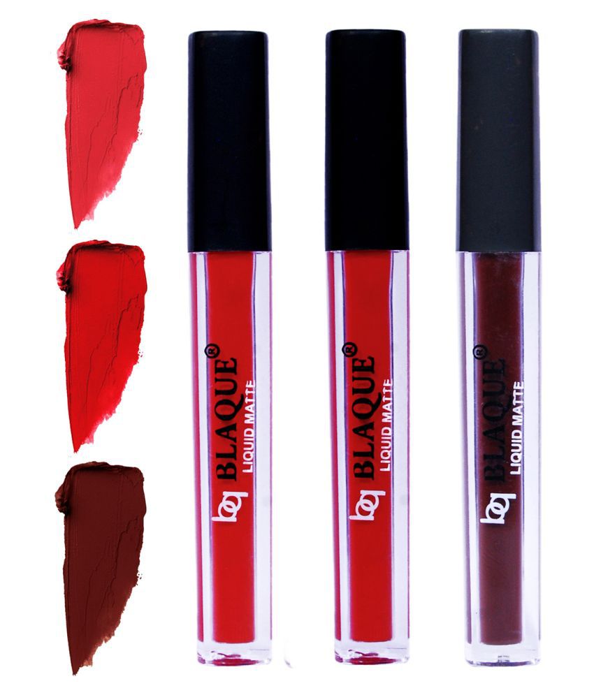     			bq BLAQUE Matte Liquid Lipstick Combo of 3 Lip Color 4ml each, Waterproof - Orangish Red, Red, Chocolate Mood