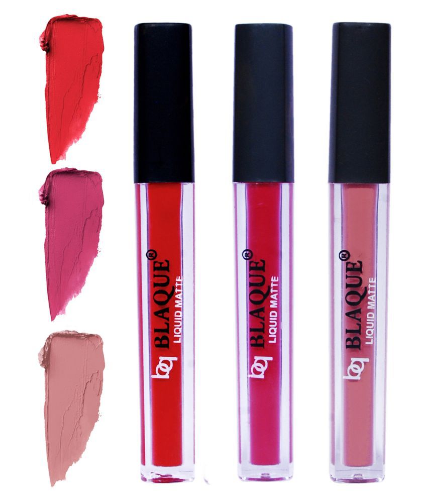     			bq BLAQUE Matte Liquid Lipstick Combo of 3 Lip Color 4ml each, Waterproof - Orangish Red, Fuschia Pink, Light Nude Brown