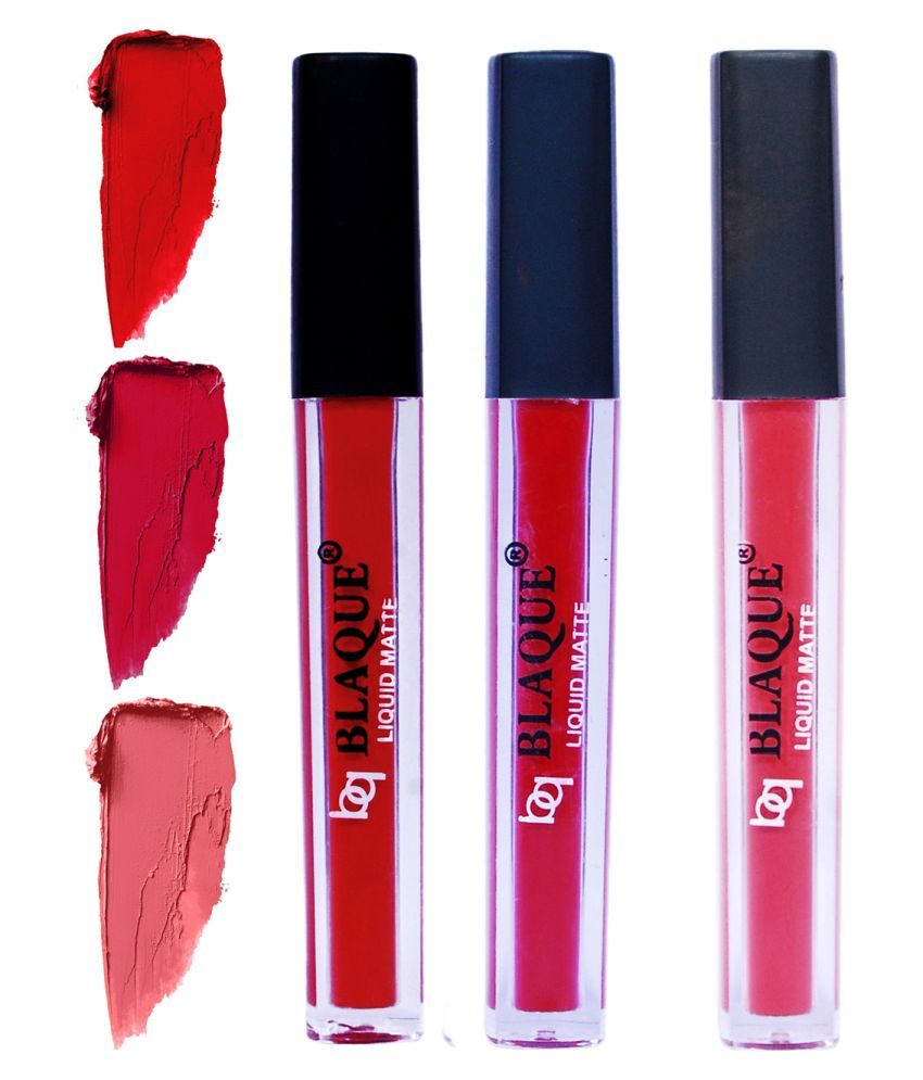     			bq BLAQUE Matte Liquid Lipstick Combo of 3 Lip Color 4ml each, Waterproof - Red, Dark Pinkish Red, Pinkish Peach