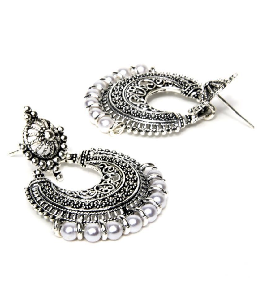Silver Oxidised Artificial Afghani Earrings Set Buy Silver Oxidised