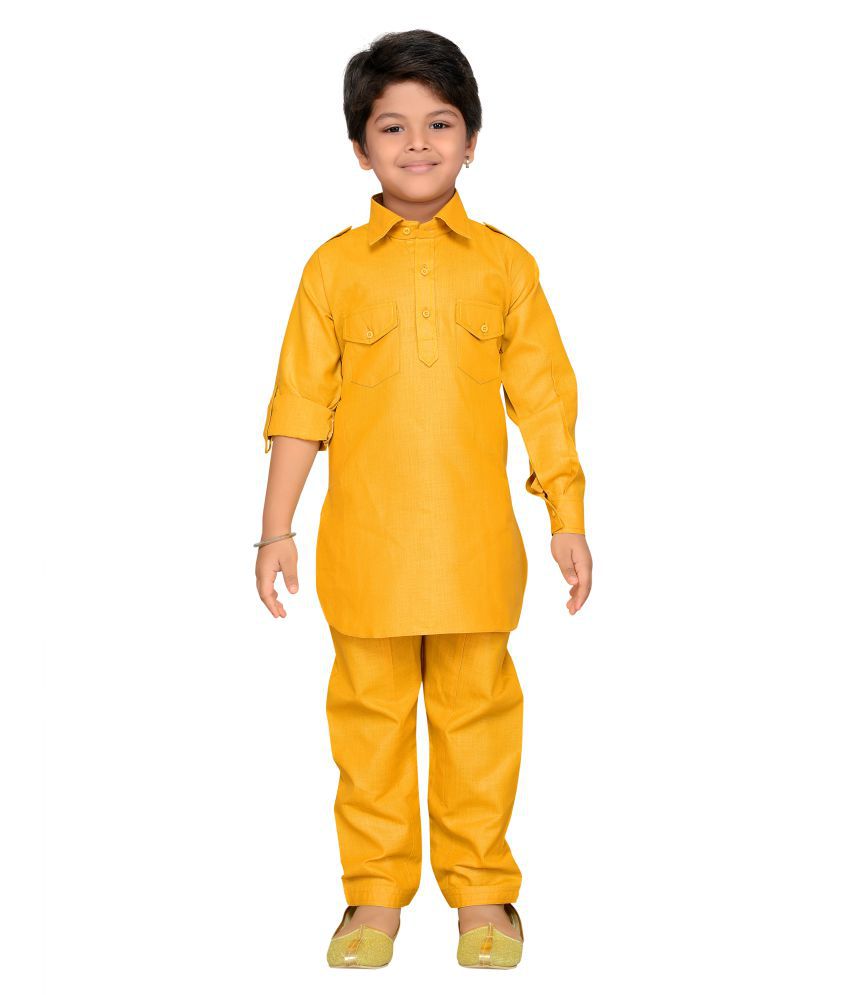     			AJ Dezines Kids Party Wear Mustard Color Pathani Suit For Boys