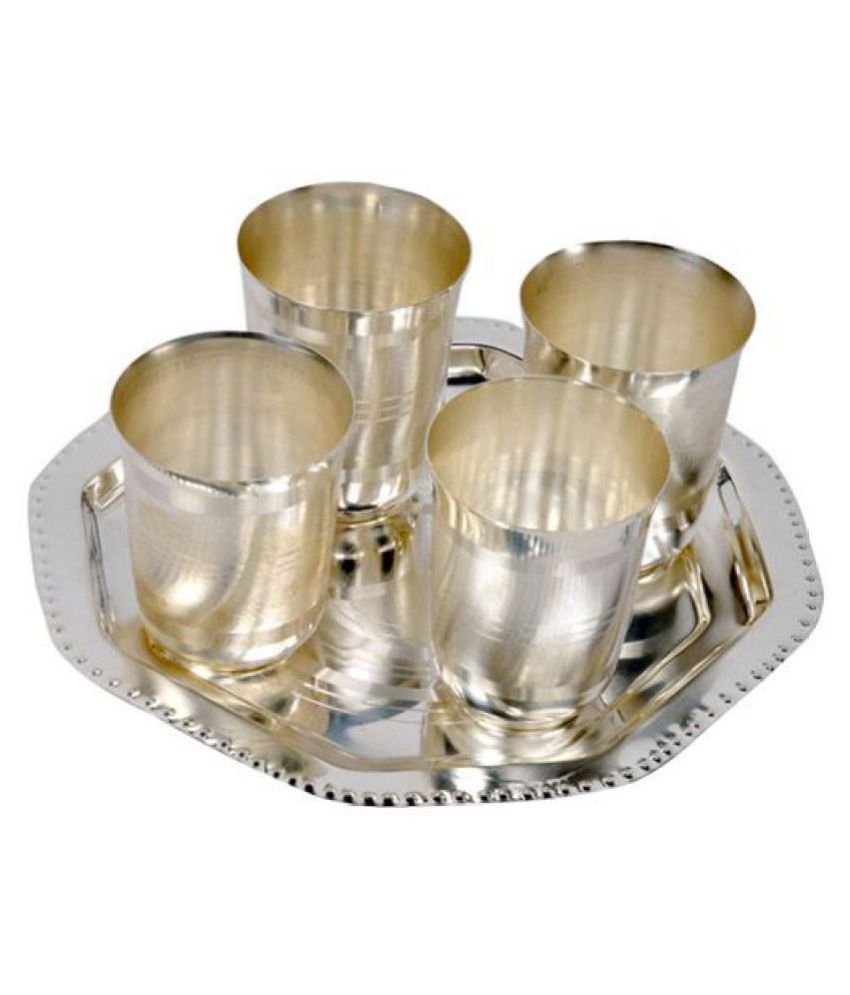 Silver plated dining & serving set of 4 glasses & 1 tray Buy Online at