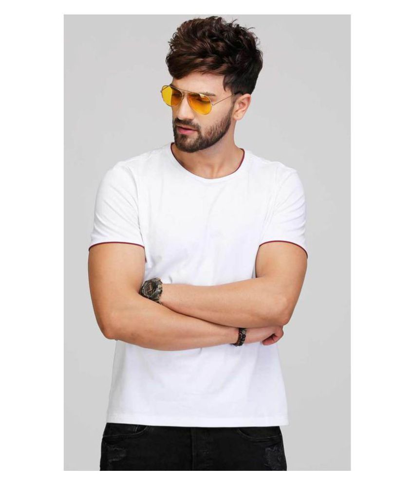     			zero zeven Cotton White Solids T-Shirt