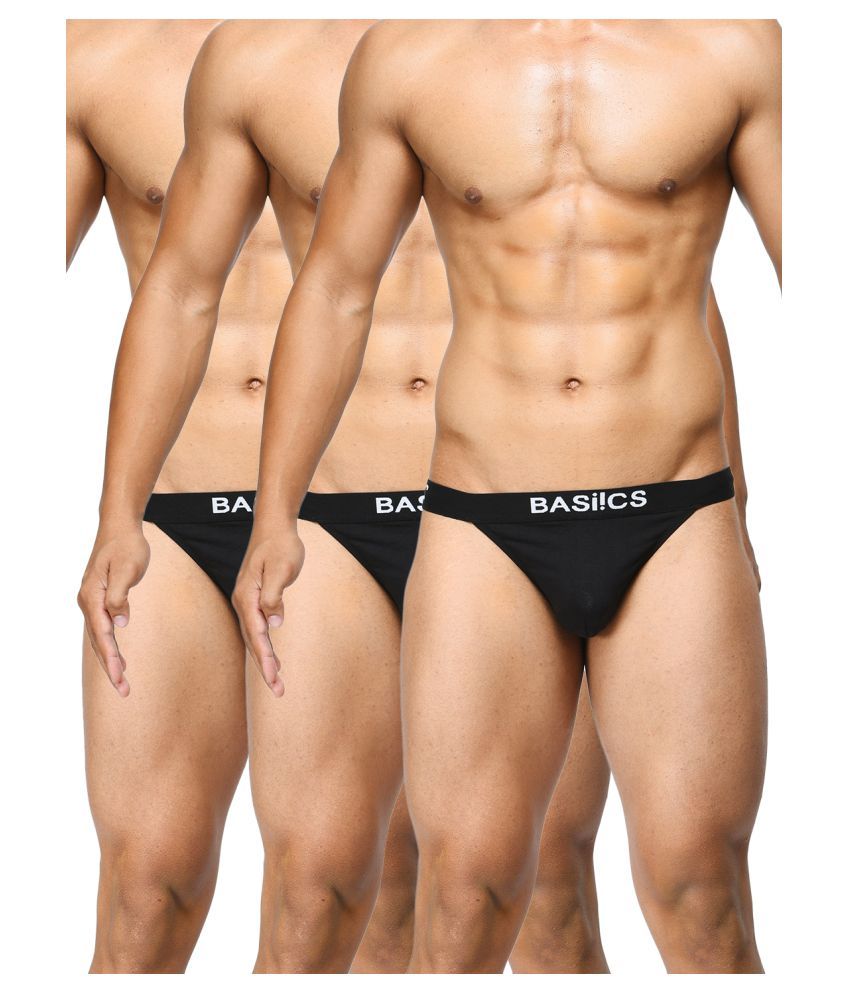     			BASIICS By La Intimo Pack of 3 Cotton Men's Thongs ( Black )