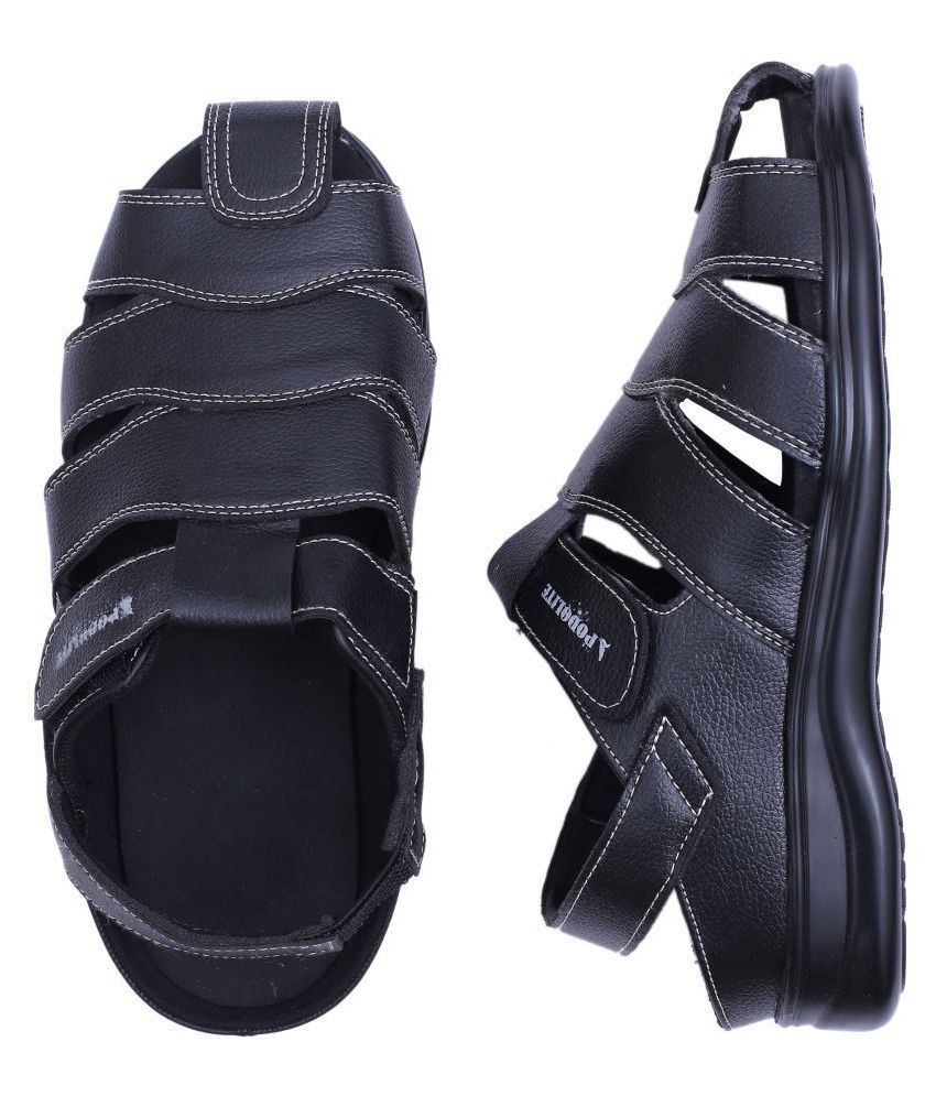 PODOLITE Black Synthetic Leather Sandals  Price in India 