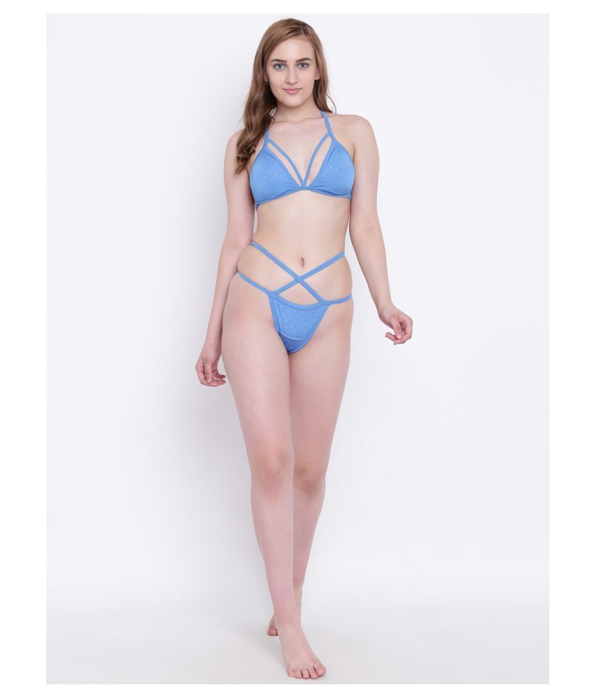     			La Intimo Polyester Plunge Bra - Blue