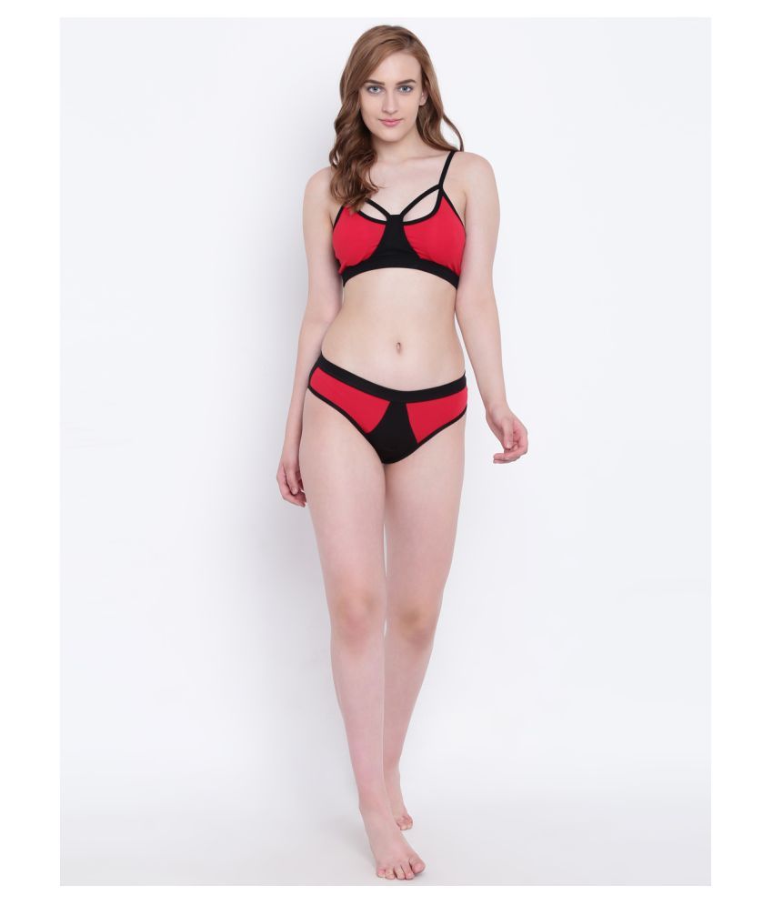     			La Intimo Cotton Lycra Push Up Bra - Red