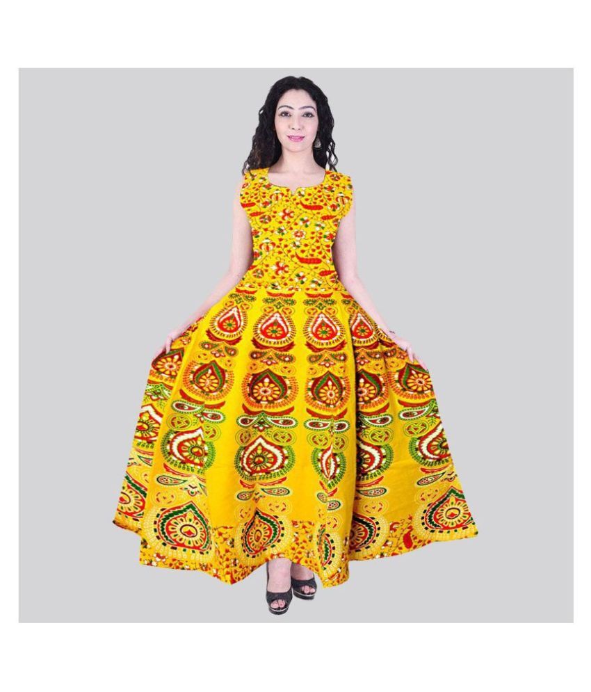     			Rangun Cotton Yellow A- line Dress