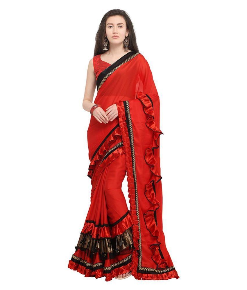 Kalpana Creation Red Chiffon Saree Buy Kalpana Creation Red Chiffon