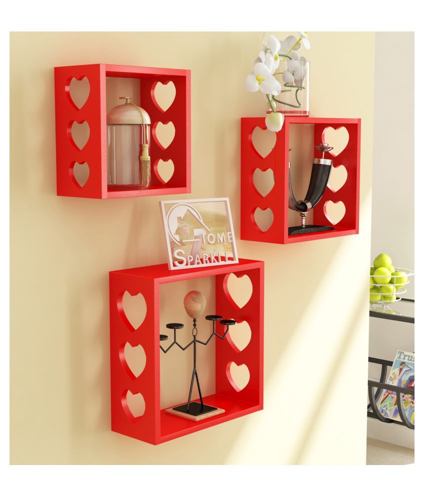     			Home Sparkle Floating Shelves Red MDF - Pack of 3