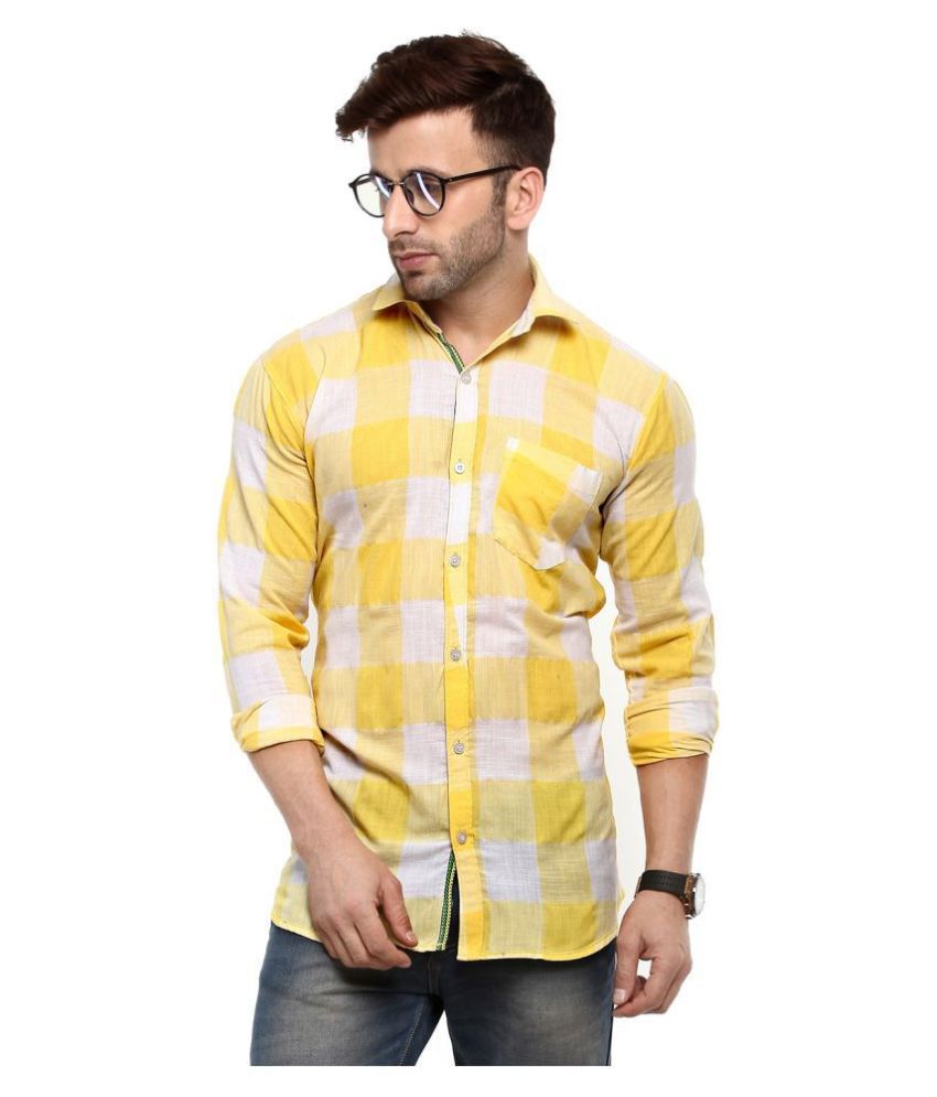     			Hangup 100 Percent Cotton Yellow Checks Shirt