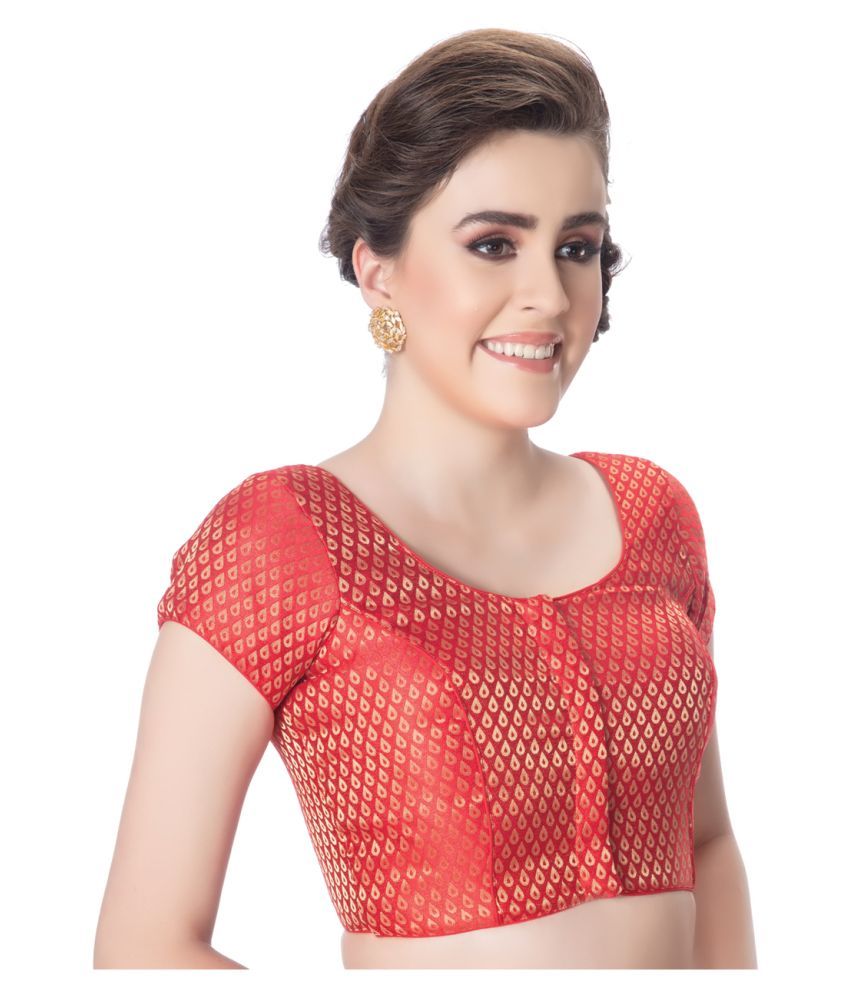 red brocade blouse design