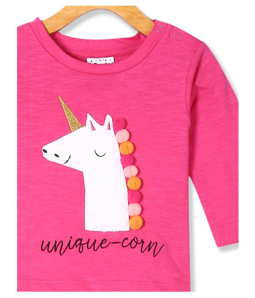Pink Girls Crew Neck Unicorn Applique T-Shirt - Buy Pink Girls Crew ...