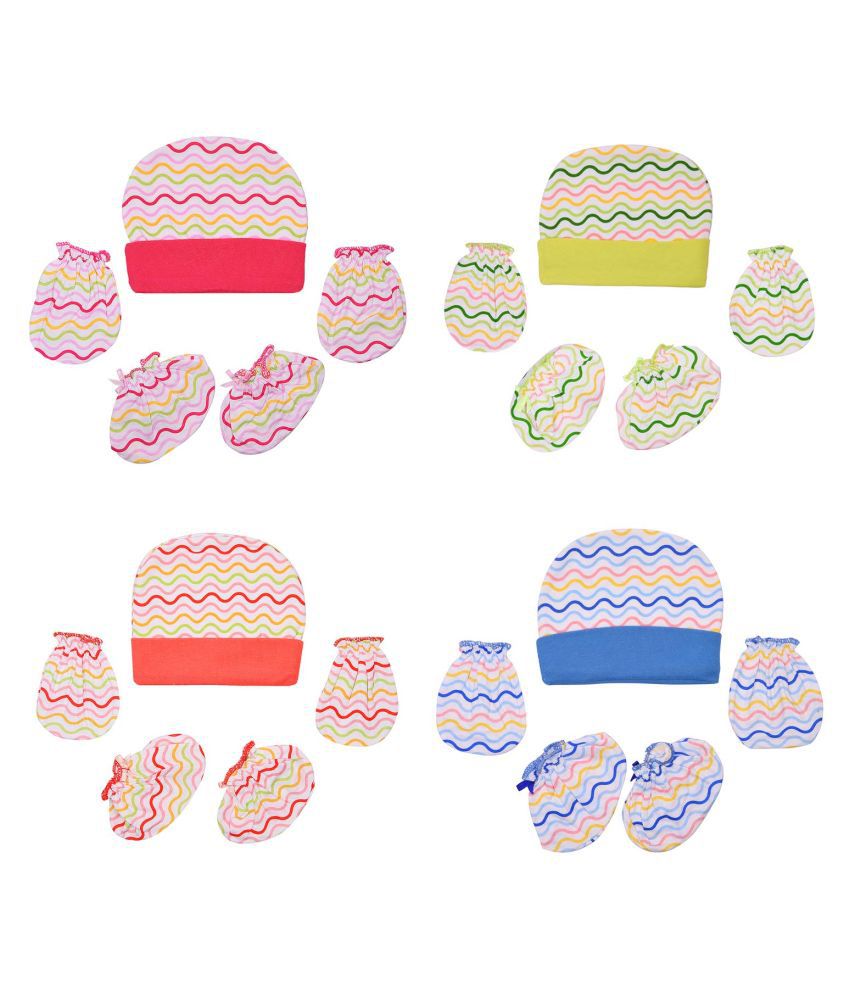 Gouravsumana Baby Boys and Baby Girl's Soft Cotton Cap ( Multicolour Pack Of 4 )