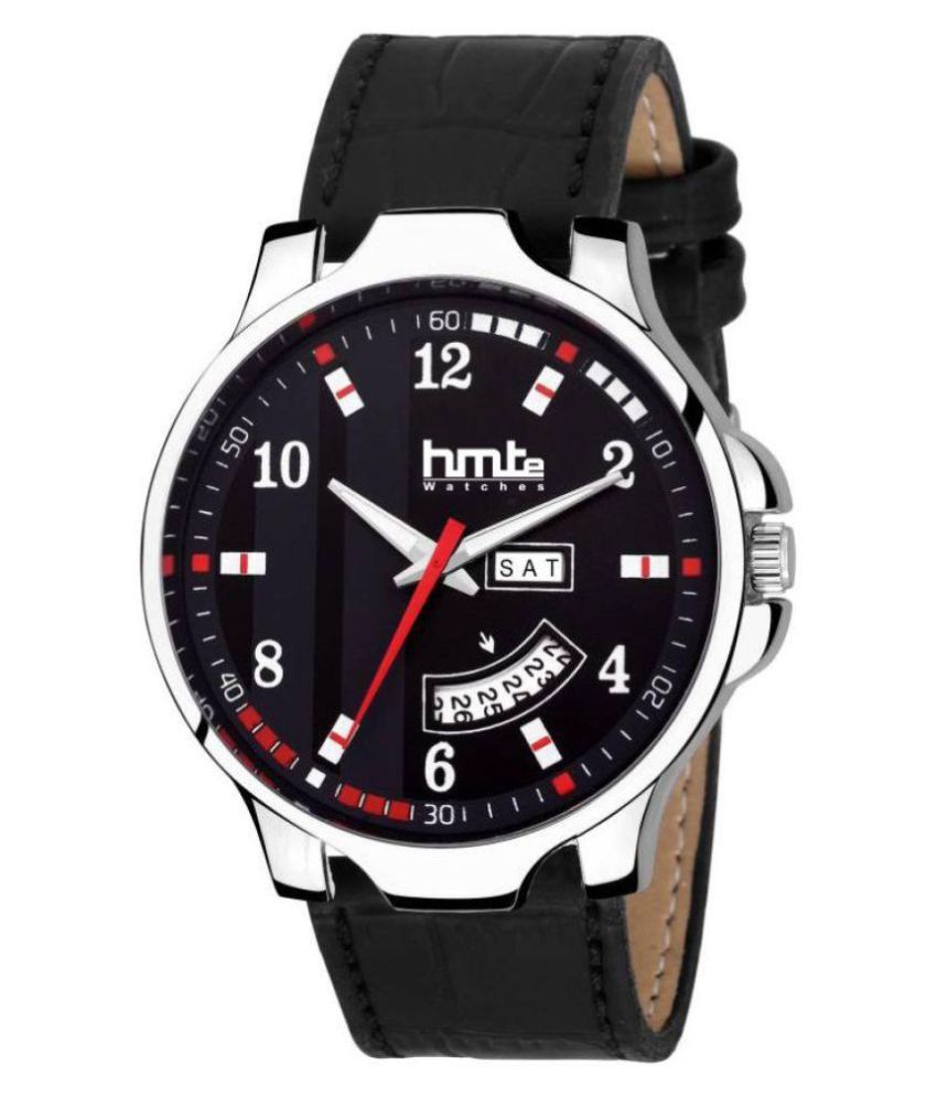     			HMTe - Black Leather Analog Men's Watch