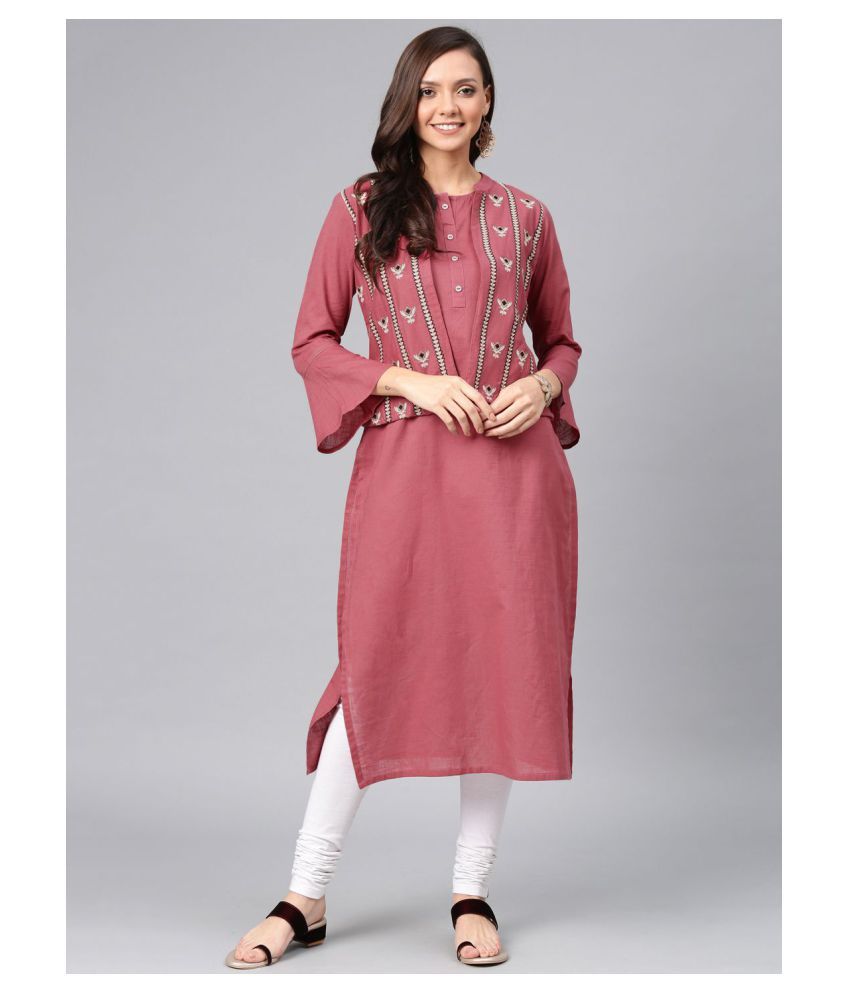     			Alena Pink Cotton Straight Kurti