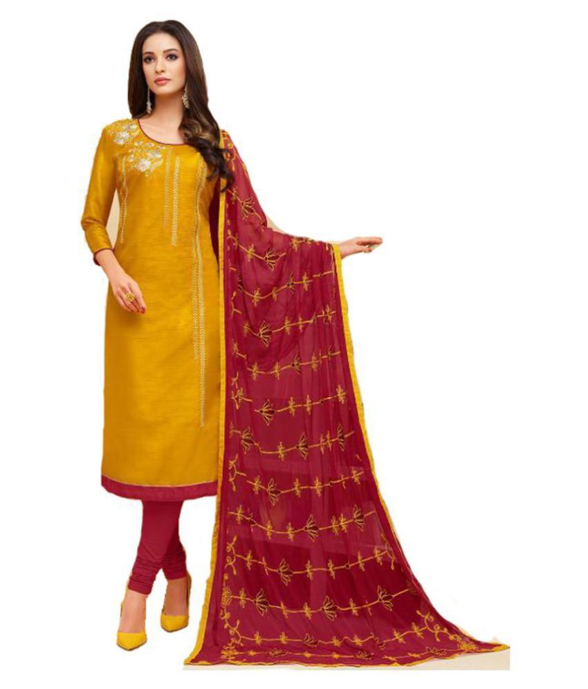 Shree Ganesh Retail Yellow Bangalore Silk Dress Material