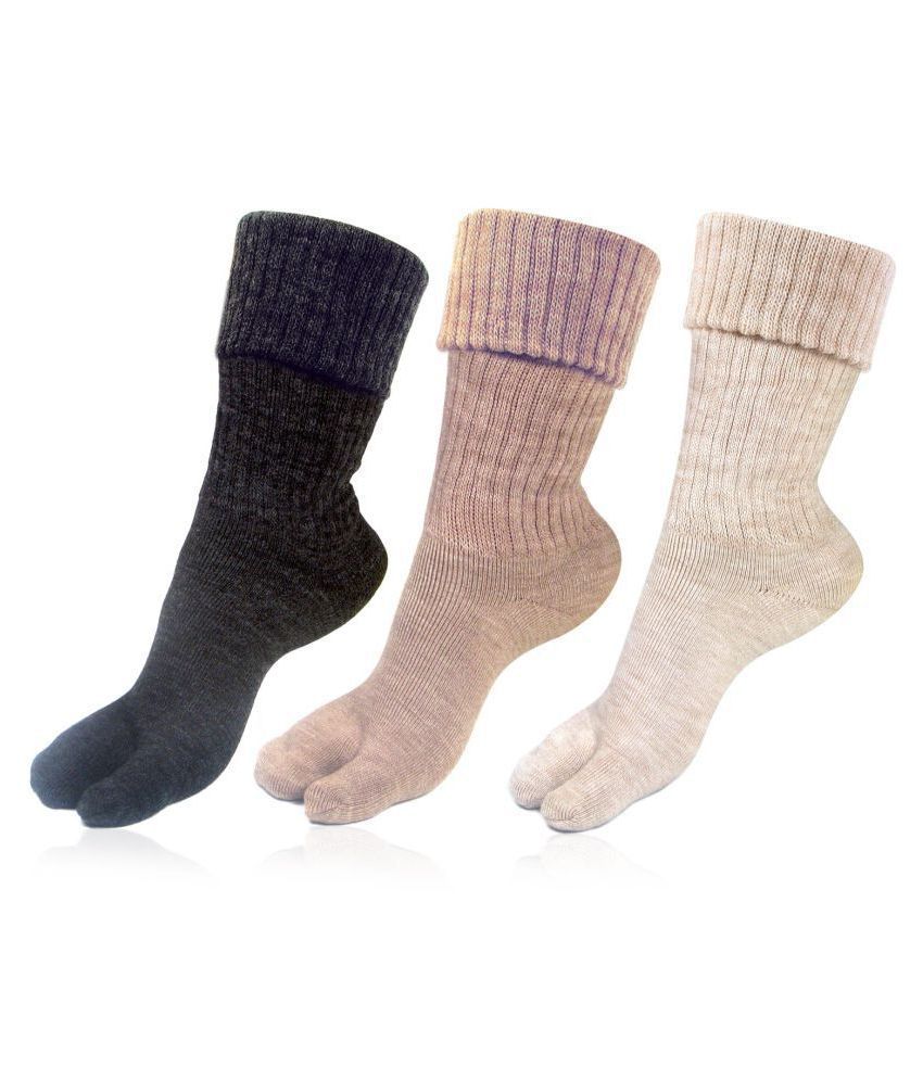     			Bonjour - Multicolor Woollen  Women's Ankle Length Socks ( Pack of 3 )