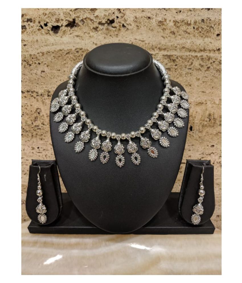 Digital Dress Room Alloy Silver Collar Traditional Silver Plated Necklaces Set