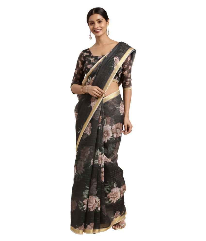 White and black linen saree Outlet