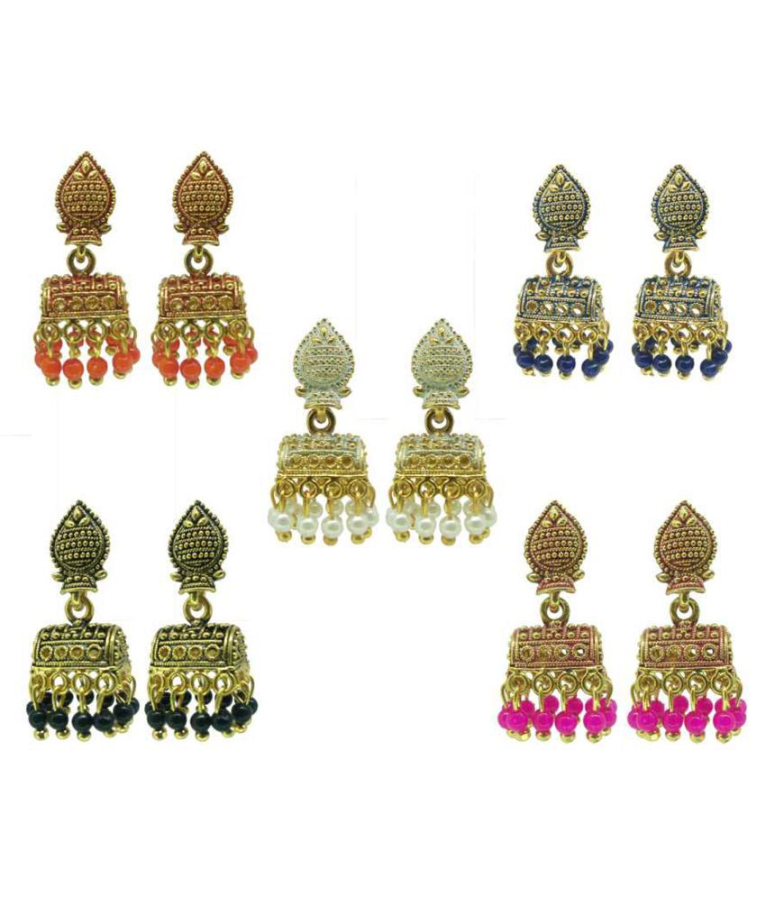     			aadiyatri Combo of 5 Small Jhumki Earrings