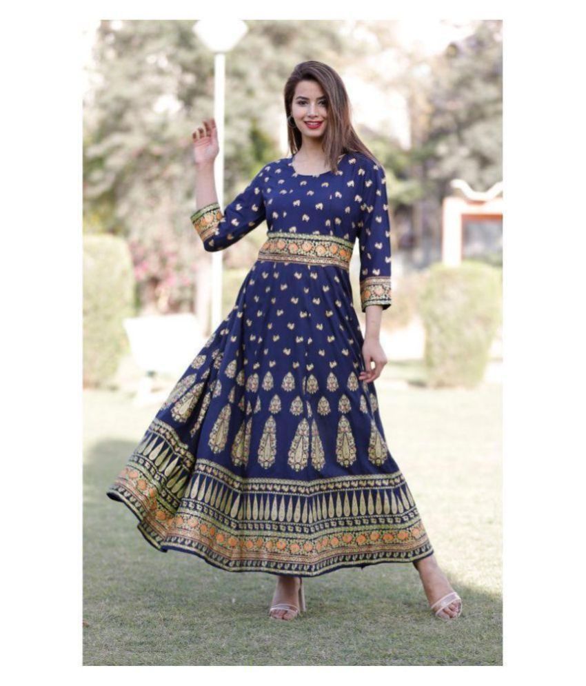 SHREE BABA RAMDEV ENTERPRISES Navy Rayon Anarkali Kurti Buy SHREE