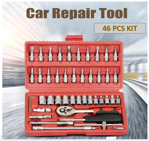 Antiqa-46Pcs Wrench Socket Screwdriver Set For Car/Motorcycle & Home Repairing Tool Kit