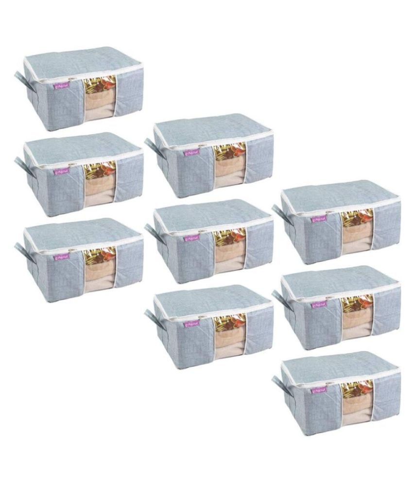     			Prettykrafts Underbed Jute Print Storage Bag, Storage Organizer, Blanket Cover with Side Handles (Set of 9) - Jute Grey