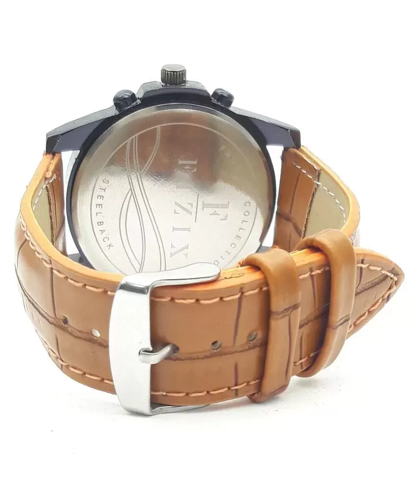 Fizix Black Round Dial with Black Leather Strap Analog Men's Wrist Watch :  Amazon.in: Fashion