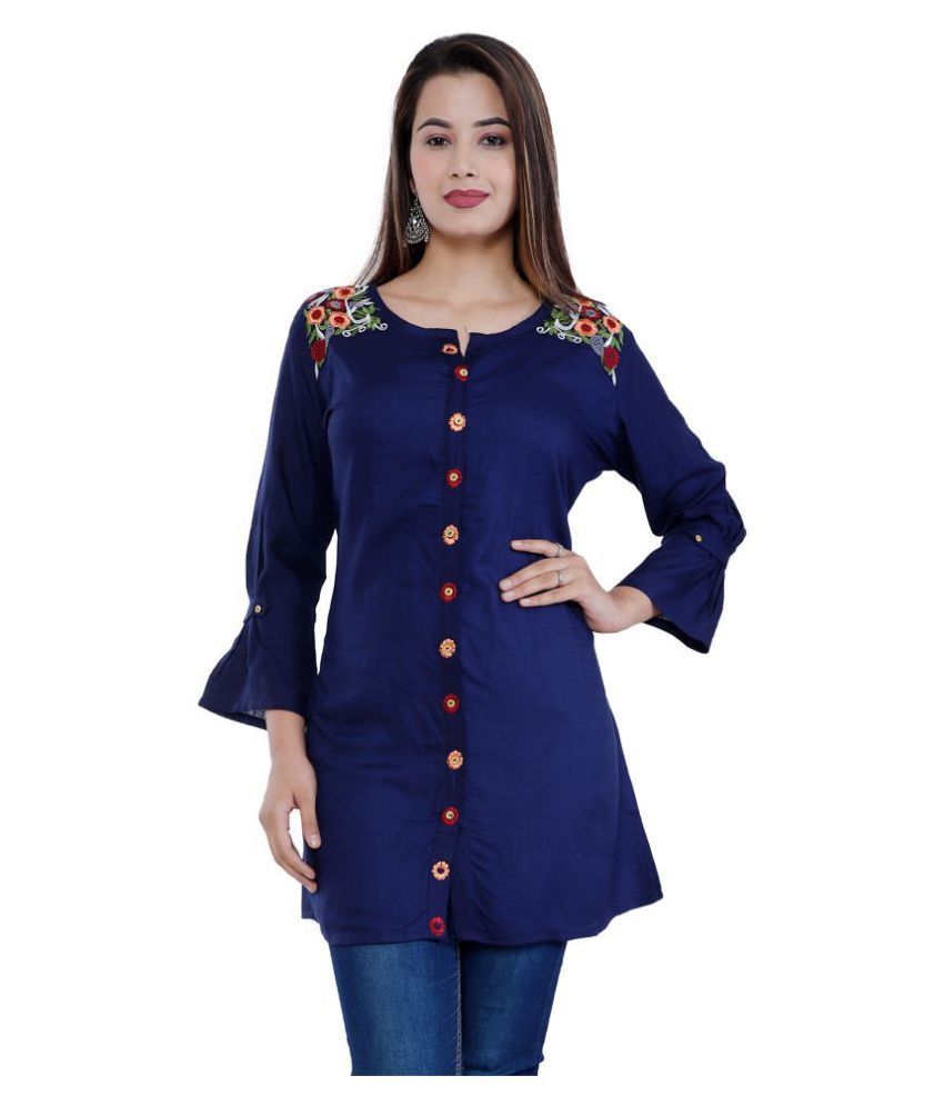 hkf Blue Rayon Shirt style Kurti - Buy hkf Blue Rayon Shirt style Kurti ...