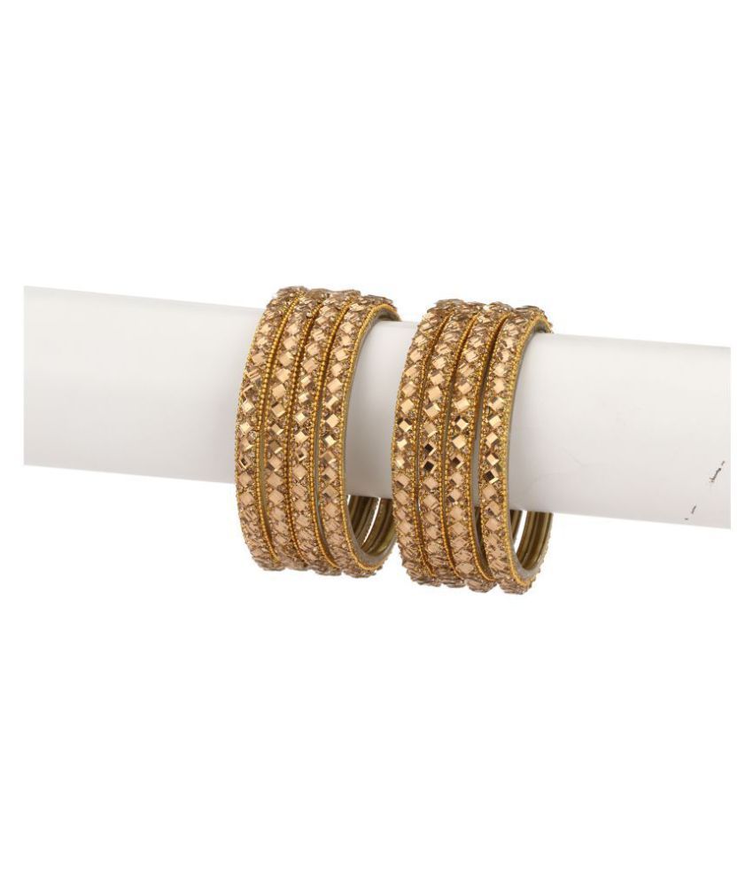     			Party Glass Bangle Set Ornamented With Beads For Spaical Look (Pack Of 8 Gold Shining & Attractive