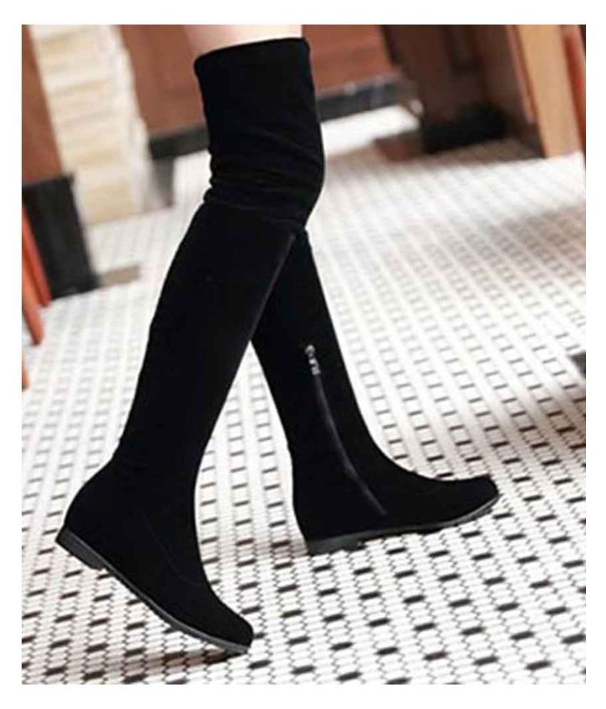 Black Knee Length Slouch Boots 