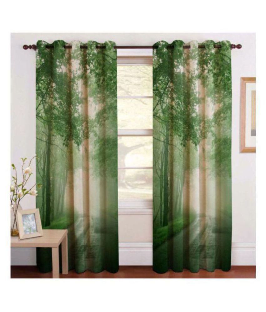     			indiancraft Single Long Door Semi-Transparent Eyelet Polyester Curtains Green