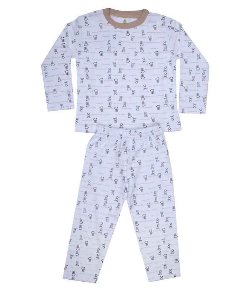     			KABOOS Pack of 1 Boys 100% Cotton Nightsuit Set ( White )