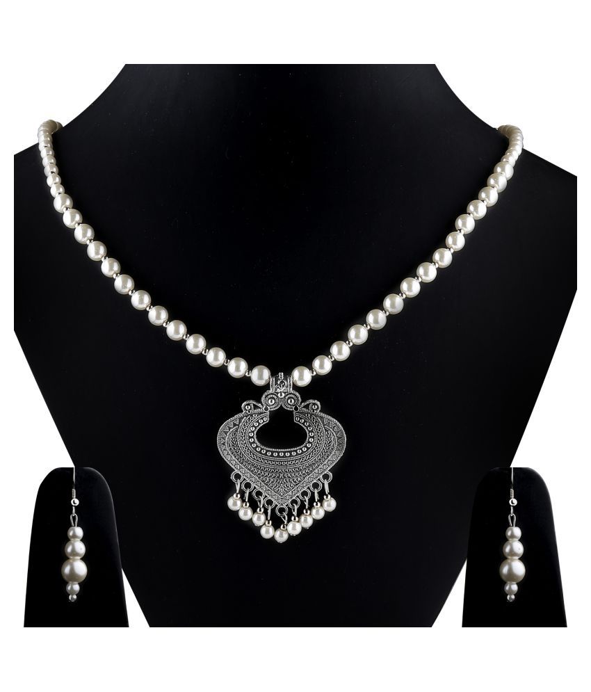     			SILVERSHINE silverplated Royal Designer Traditional Long Pearl Necklace set for women Jewellery set