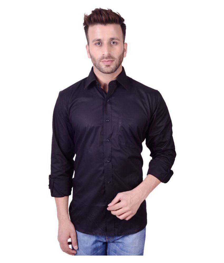     			Hangup 100 Percent Cotton Black Solids Formal Shirt