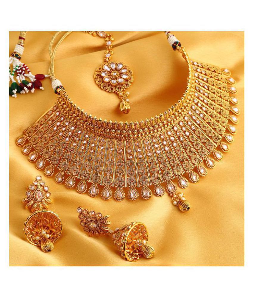 Sukkhi Alloy Yellow Choker Traditional 18kt Gold Plated Necklaces Set ...