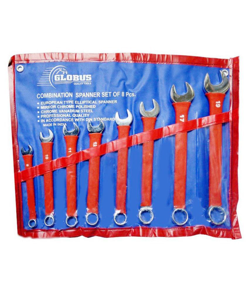     			Globus Combination Spanner set with Non-Slip PVC Sleeve in Plastic Kit Roll Tools (Red and Blue) - Set of 8 (8-19 mm)