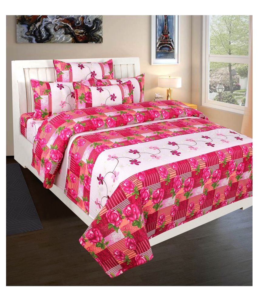 Beautiful Homes Cotton Double Bedsheet with 2 Pillow Covers Buy