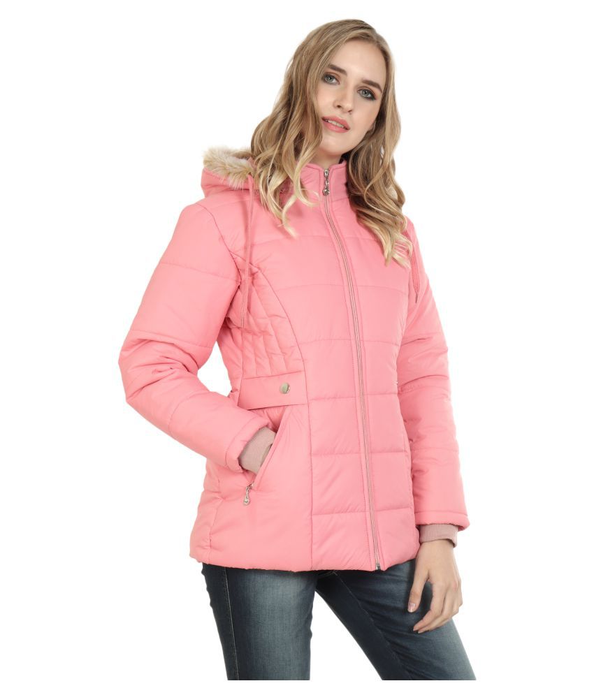 xohy Nylon Pink Hooded Jackets