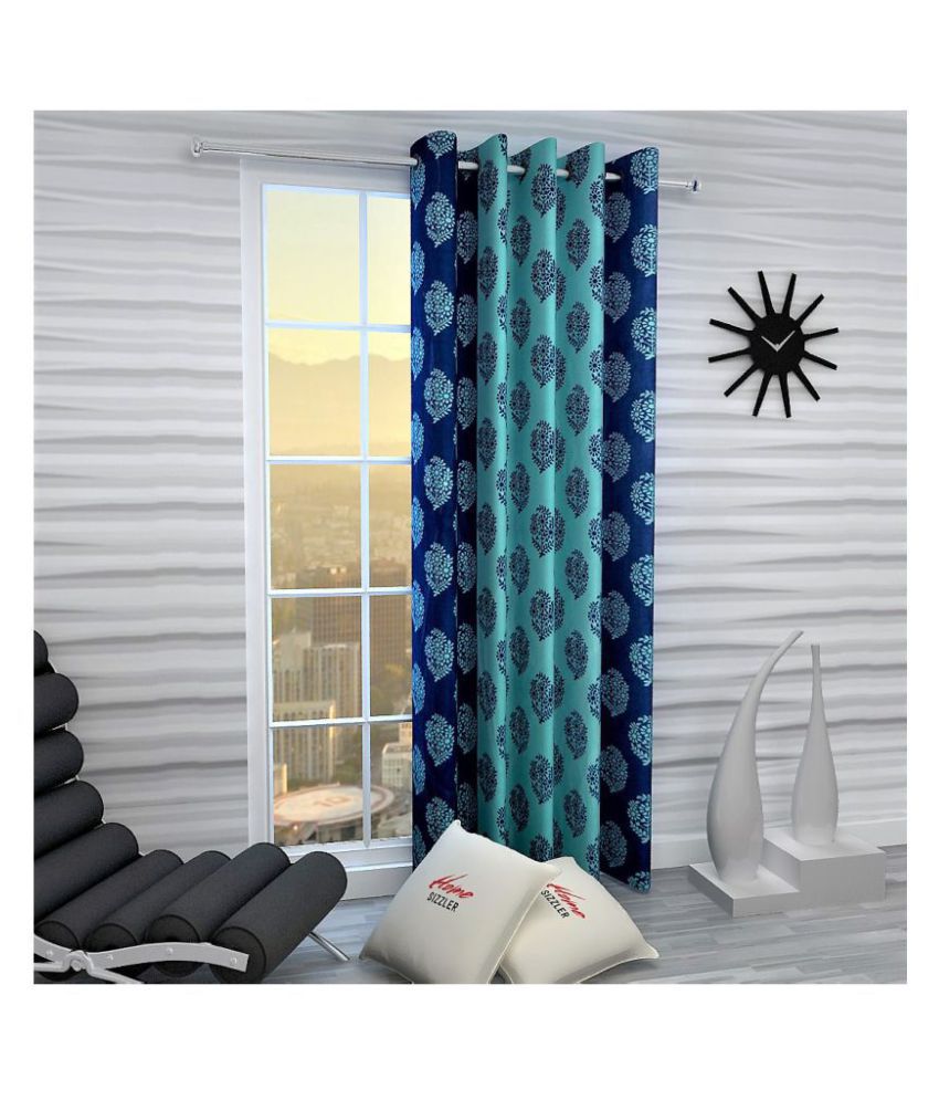     			Home Sizzler Single Window Semi-Transparent Eyelet Polyester Curtains Blue