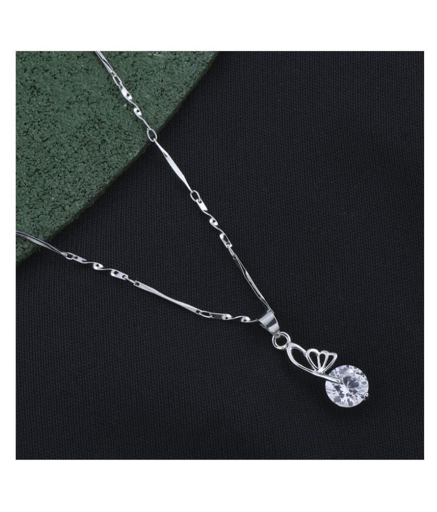     			Silver Shine Silver Plated chain With Delicate Butterfly With Solitaire  Diamond Pendant  For Women