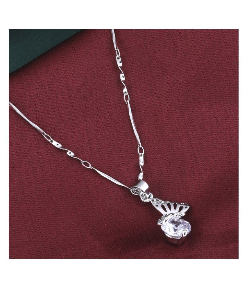     			Silver Shine Silver Plated chain With Attractive Butterfly  Shape Solitaire Diamond Pendant  For Women