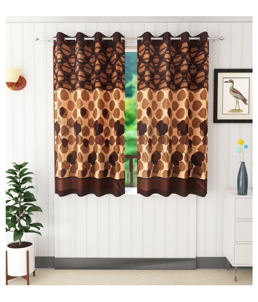     			Homefab India Floral Semi-Transparent Eyelet Window Curtain 5ft (Pack of 2) - Brown