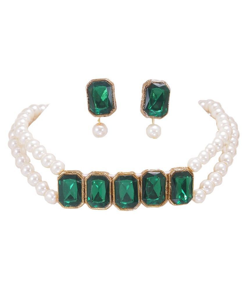     			Ronak Creations Alloy Green Choker Designer Gold Plated Necklaces Set