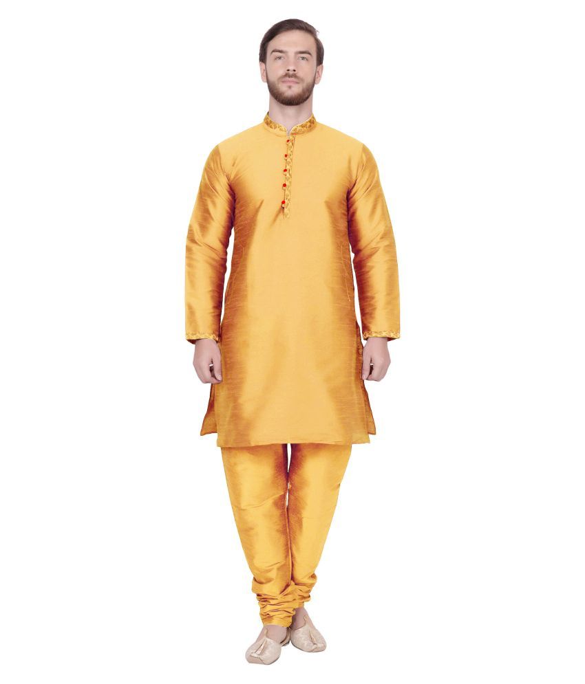     			SKAVIJ Gold Silk Blend Kurta Pyjama Set